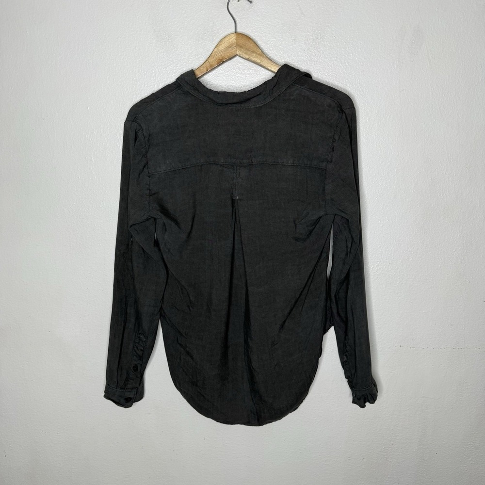 Side Stitch Gray Long Roll Tab Sleeve Tencel Popover Minimalist Womens Small - Picture 5 of 12